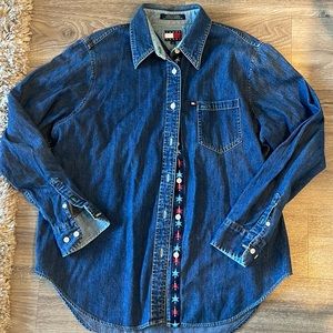 Vintage Tommy Jeans woman’s denim button up shirt. Size large